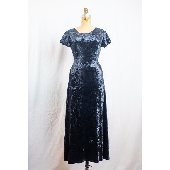 Vintage 90s Witchy Grunge Goth Maxi Dress, Crushed Velour Velvet, Romantic, LG - Picture 1 of 12